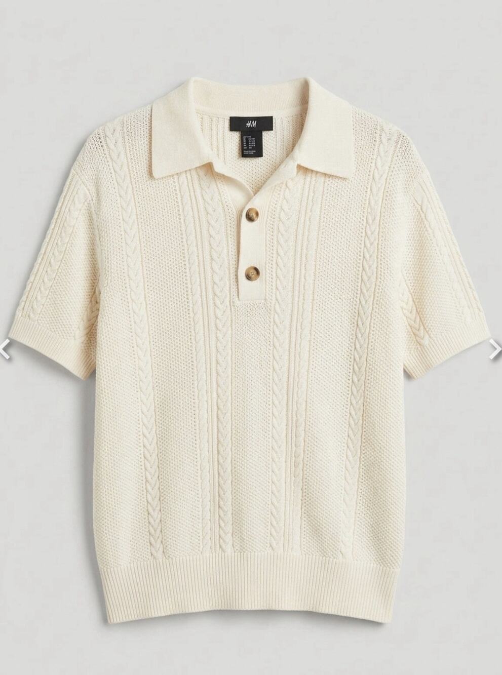 H&M Cream Cable Knit Short Sleeve Polo Shirt Excellent Condition Large